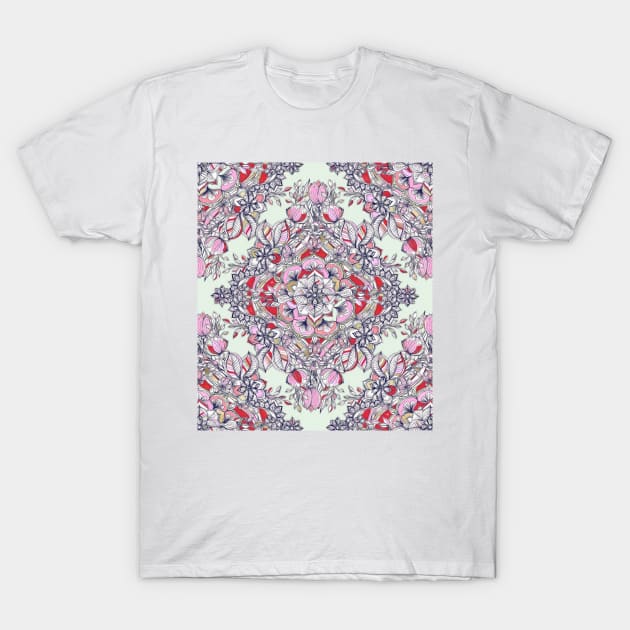 Floral Diamond Doodle in Red and Pink T-Shirt by micklyn